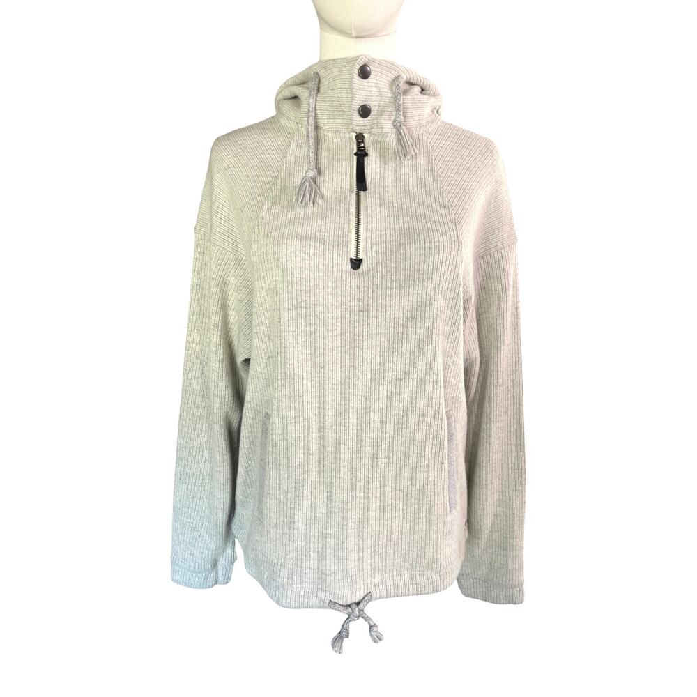 prAna Wool Blend Quarter Zip Hoodie Pullover Gray Rib Women’s Small Gorpcore